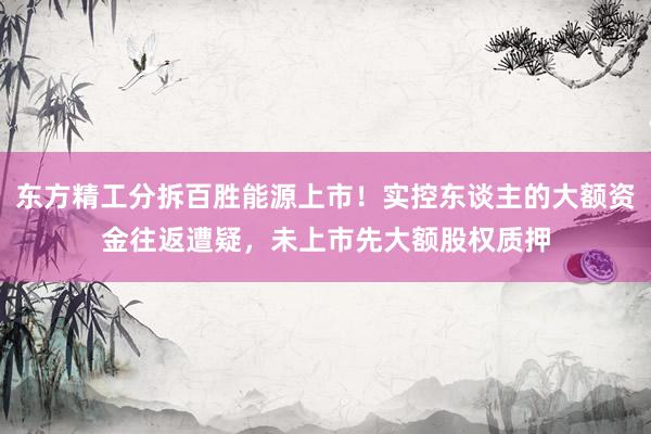 东方精工分拆百胜能源上市！实控东谈主的大额资金往返遭疑，未上市先大额股权质押